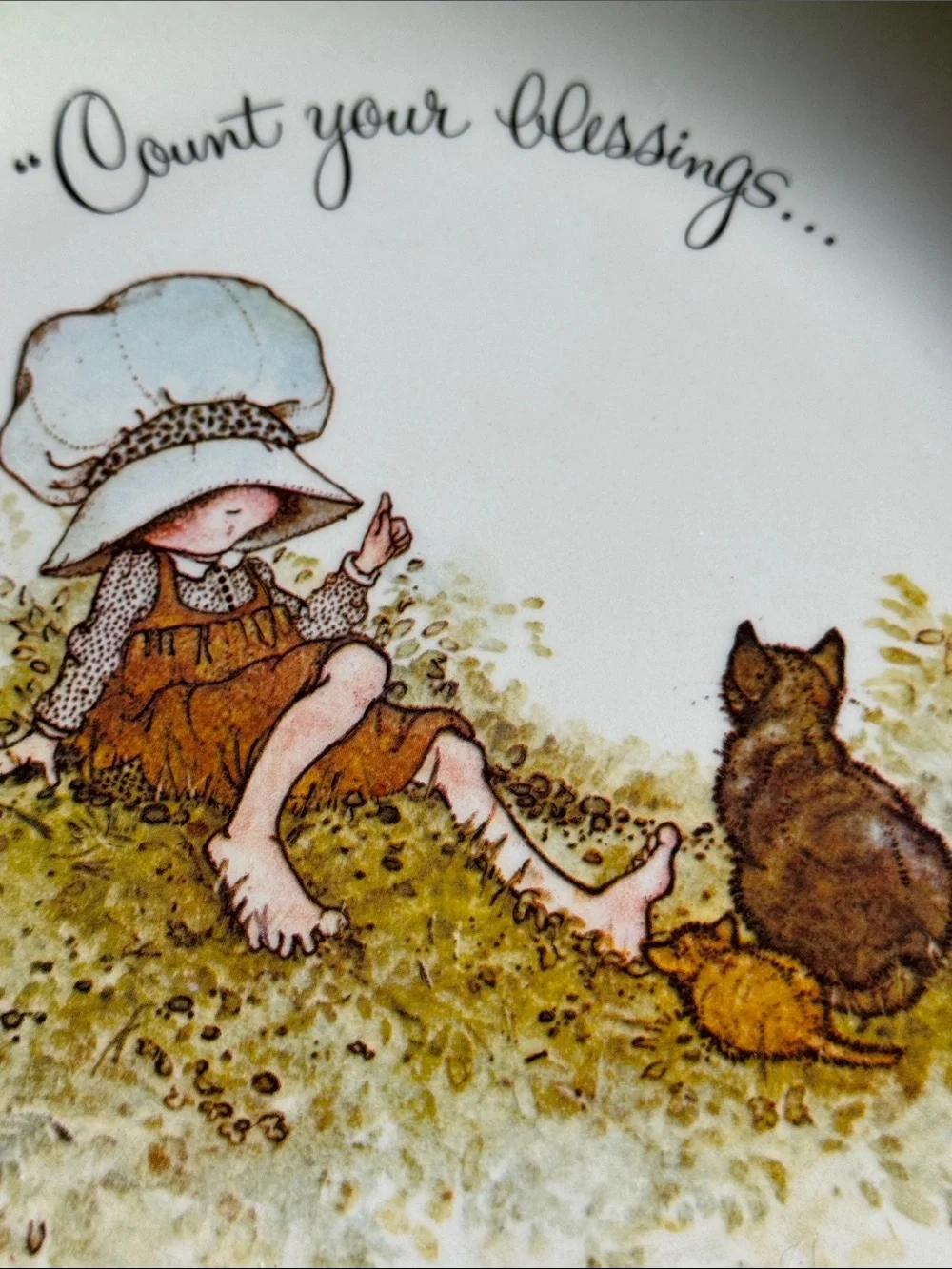 Vintage Green Rim Small Pet Ceramic Bowl with Illustration